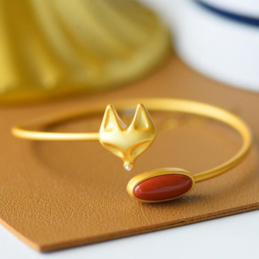 THAI SILVER Red Jasper Foxy 'KITSUNE' Bangle